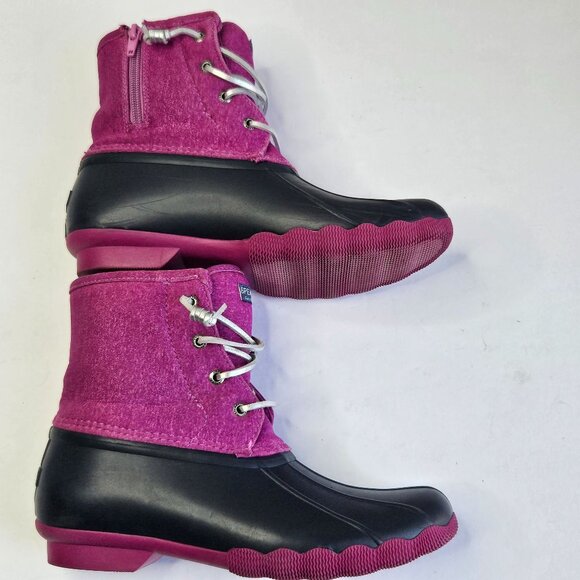 Sperry Rain Booties Size 6 Pink Blue Waterproof Rubber Outdoor Lace Up Duck Boot - Picture 5 of 11